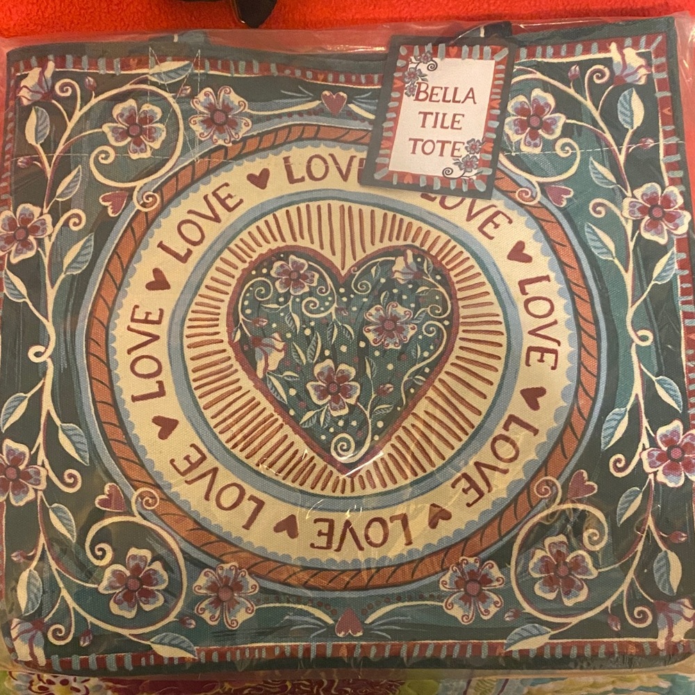 Brighton Cream Floral 'Love' Tote with Teal and Pink Accents